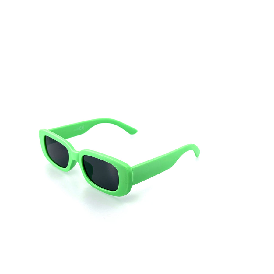 Matt téglalap alakú, zöld színű műanyag napszemüveg.