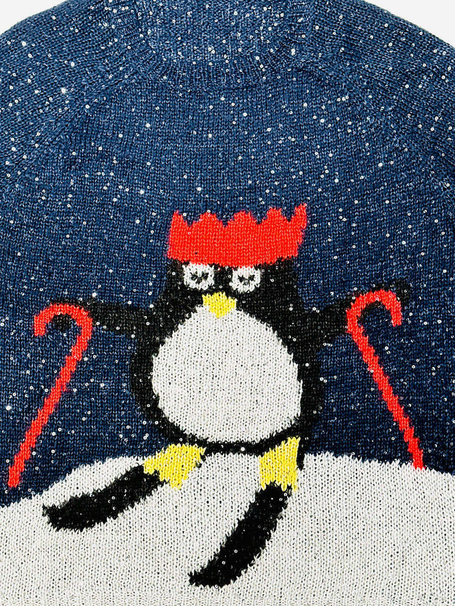 Vintage karácsonyi pulóver - Síelő Pingvin Király