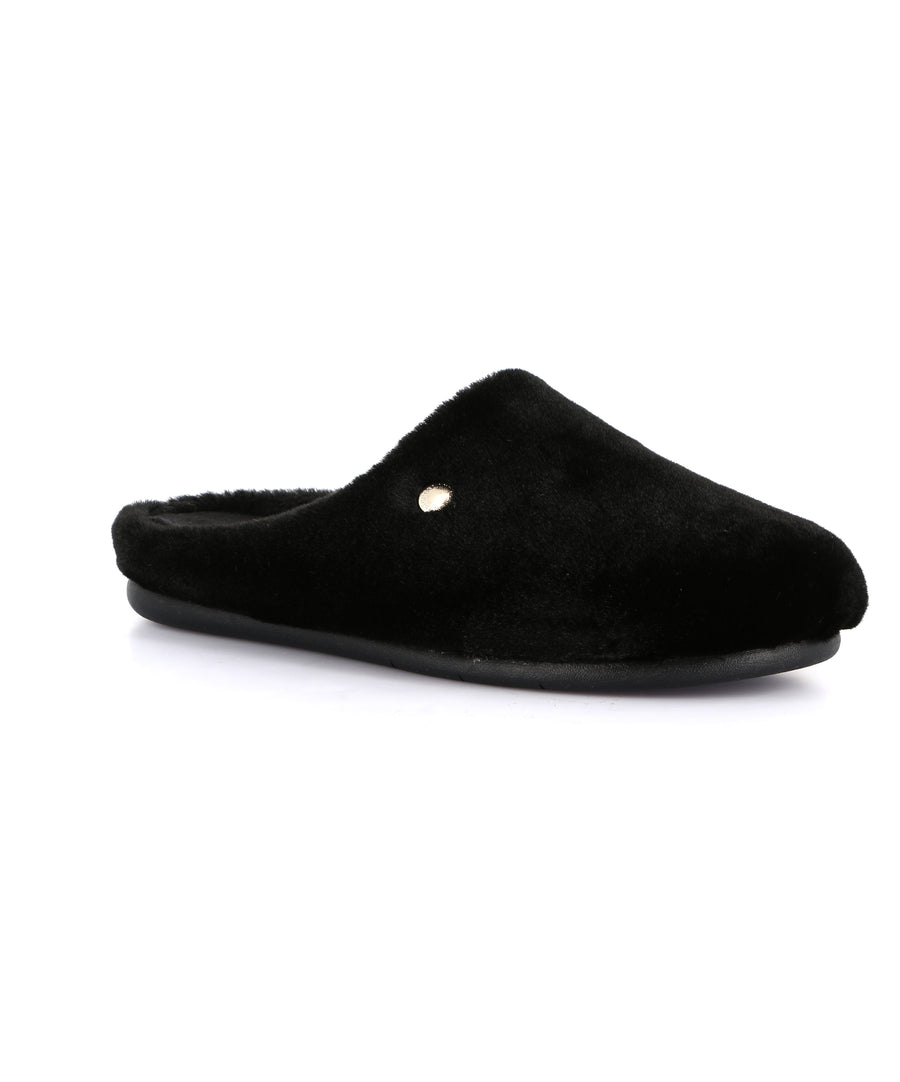 Grünland women's faux fur slippers - Black