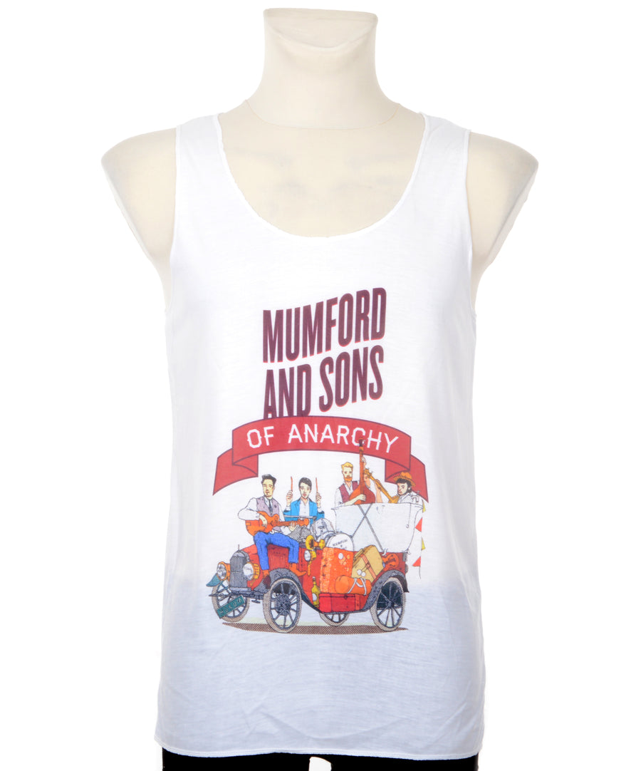 Egyenes fazonú, unisex trikó Mumford and Sons mintával.