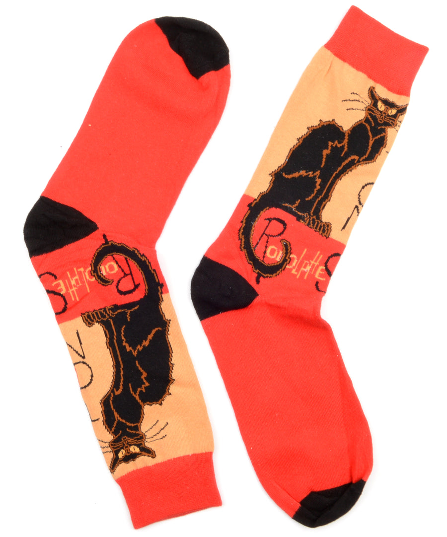 Steinlen - Chat Noir festmény mintás piros zokni