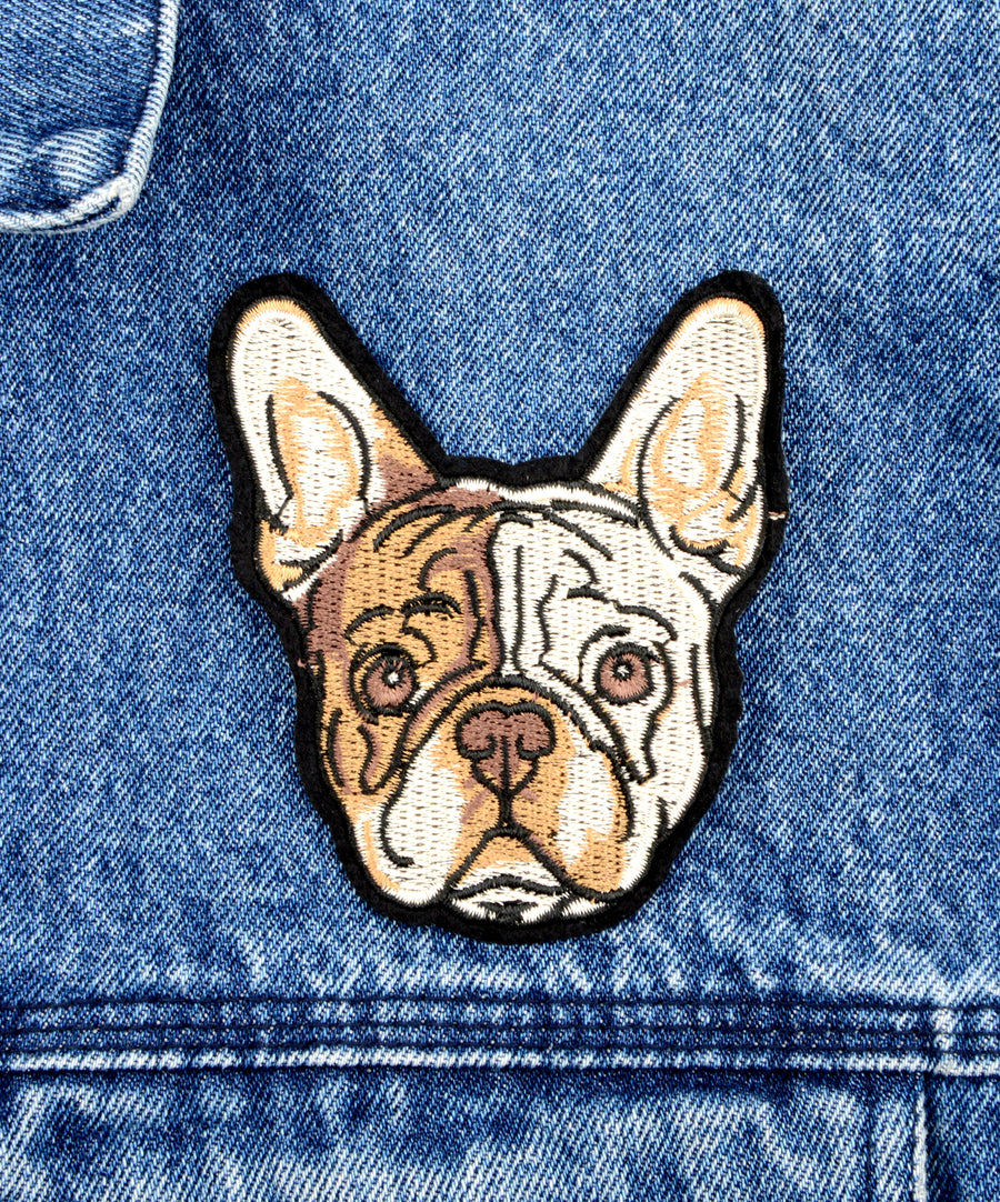 Francia bulldog kutya mintás hímzett felvarró