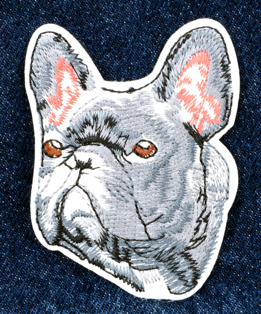 Francia bulldog kutya mintás hímzett felvarró