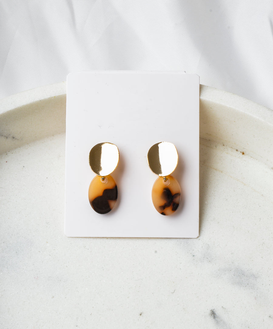Earrings - Marble | Brown Oval