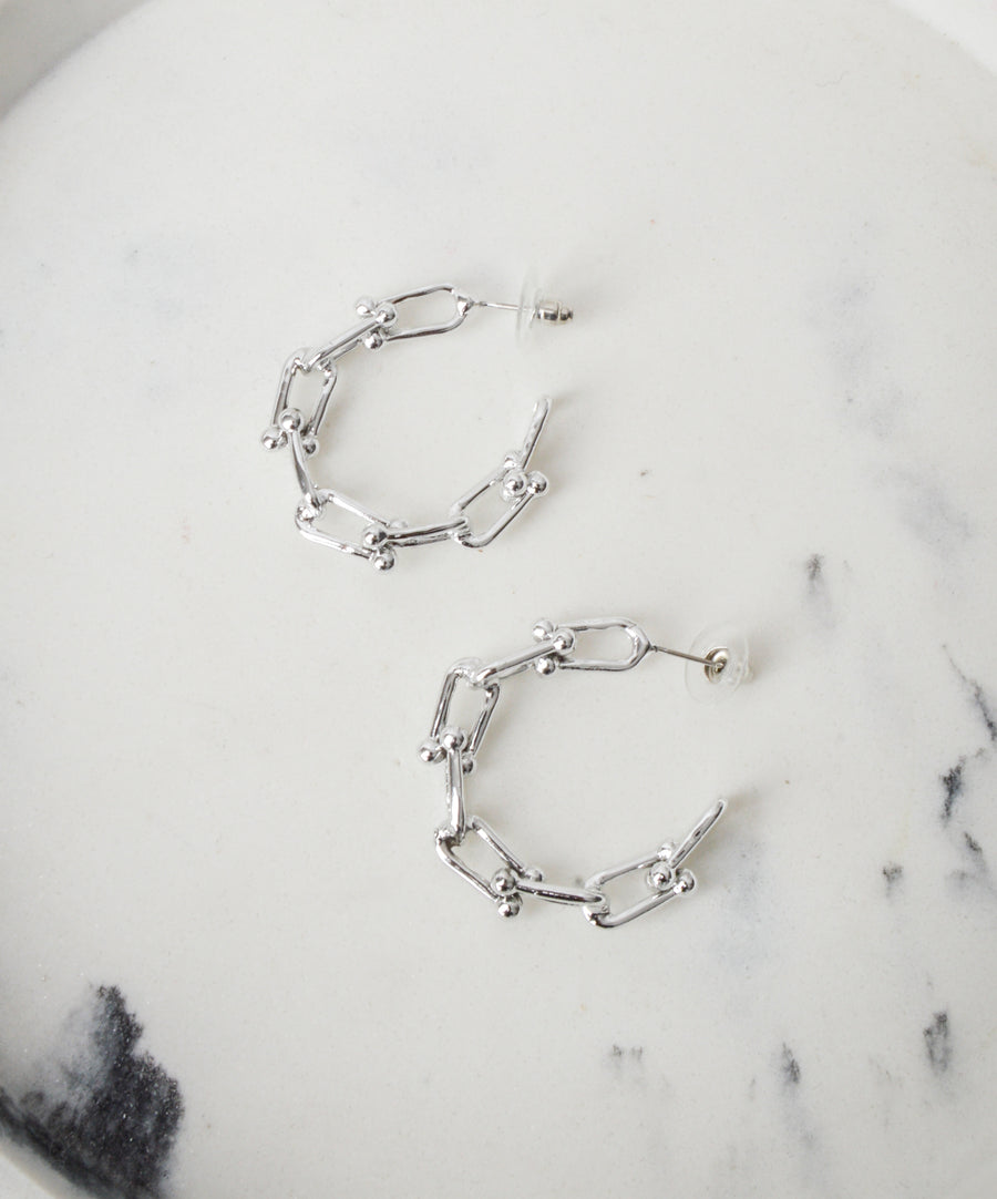 Earrings - Moon | Silver Chain