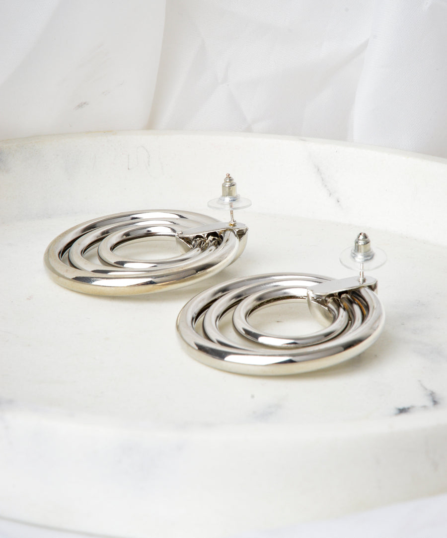 Earrings - Round | Twisted silver triple